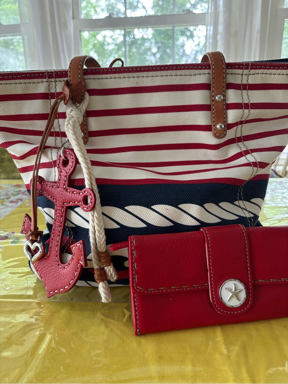 Brighton Nautical Tote with Red Anchor Charm and Red Wallet - Picture 1 of 11